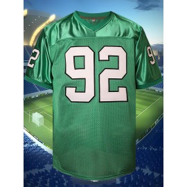 Men's Retro #92 Green Football Jersey - Classic Embroidered, Breathable Polyester V-Neck Sports Shirt with 