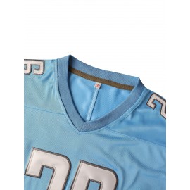 Men'S American Football Sweatshirt, # 26 Blue Breathable V-neck Embroidered Polyester Sportswear, Suitable For Street, Team Sports, Beach, Loose Knitted Fabric, S-3XL