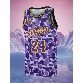 Men'S 24# Embroidered Basketball Jersey - Active Crew Neck Sleeveless Sports Wear - Breathable Polyester Fabric - For Basketball Training & Competition - Ideal Gift For Sports Fans--Four Seasons Wear