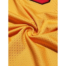 Men's #34 Yellow Basketball Jersey with Red Accents - Embroidered Polyester, Loose Fit, Breathable & Stretch Fabric for Sports, Casual Wear, and Outdoor Activities, Sizes S-XXXL