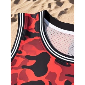 Men's Camo Basketball Tank Top - Breathable Mesh Design, Quick-Dry, Comfortable Fit, Sleeveless Athletic Vest with 