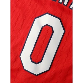 Men'S Baseball Shirt With Red Embroidered Polyester, Loose Knit Fabric Suitable For Wearing In Spring, Summer, And Autumn