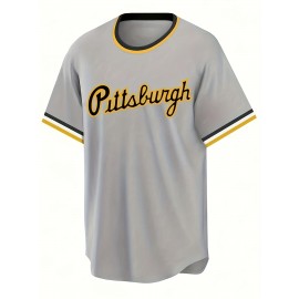 Men's Vintage Pittsburgh Baseball Jersey #21 - Retro V-Neck Button-Up, Moisture-Wicking Breathable Polyester, Loose Fit for Sports & Casual Wear (S-XXXL)