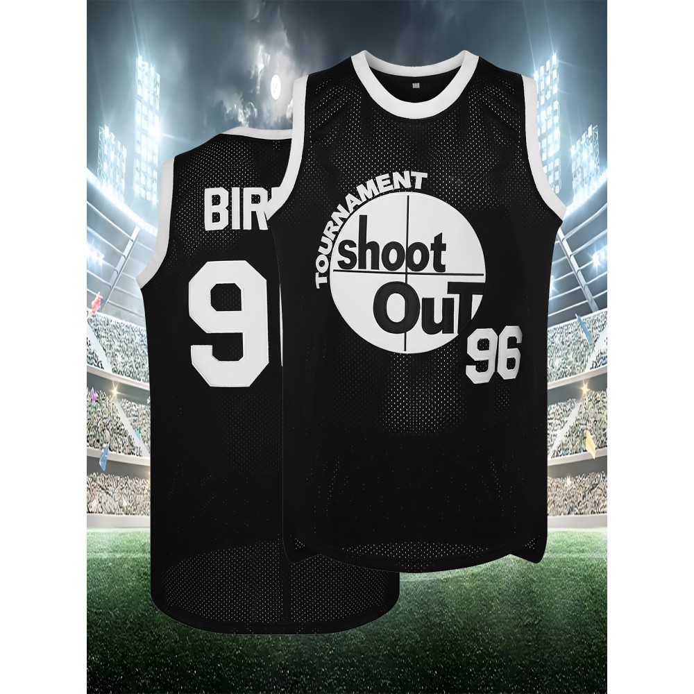 Men'S American Basketball Suit, # 96 Black Breathable Round Neck Basketball Suit, Embroidered Polyester Knit, S-3XL