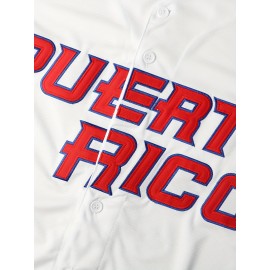 Men's Puerto Rico #1 Baseball Jersey - V-Neck, Button-Up, Short Sleeve, 