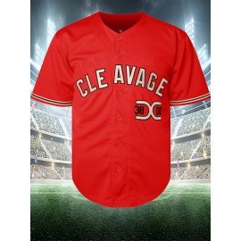 Men's Red Embroidered Polyester Baseball Shirt #38DD, Loose Knit Fabric, Breathable V-Neck Sports Top for Spring, Summer, and Autumn - Sizes S-XXXL