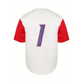 Men's Puerto Rico #1 Baseball Jersey - V-Neck, Button-Up, Short Sleeve, 