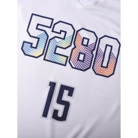 Men's #15 White Basketball Jersey - V-Neck, Breathable Polyester, 
