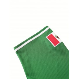 Men's Vintage Mexico Baseball Jersey - Green & White Retro Design, Moisture-Wicking Polyester, V-Neck, Short Sleeve, Button-Up Front for Sports, Parties & Casual Wear