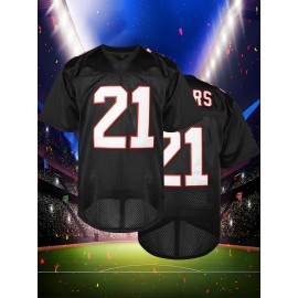 Men's #21 Black American Football Jersey - Breathable Polyester, V-Neck, Sports Uniform for Team Sports & Casual Wear, Sizes S-XXXL