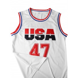 Trump 47 USA Patriotic Basketball Jersey for Men - Moisture-Wicking Breathable Sleeveless Top with USA 47 Design, Loose Fit S-3XL, All-Season Training & Streetwear, Basketball Accessories