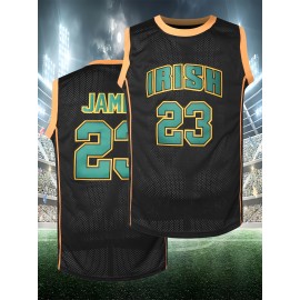 Men's Breathable Black Basketball Suit #23, Round Neck, Embroidered Polyester Knit, Sizes S-3XL