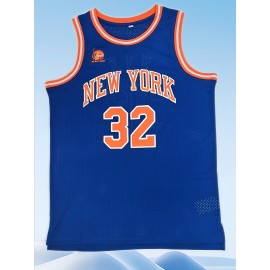 Men's Embroidered #32 Basketball Jersey - Knit Fabric, Crew Neck, Loose Fit, Breathable & Stretchy, Casual Sports Top for Training, Party, Weekend - Four Seasons Wear
