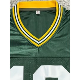 Men'S American Football Sweatshirt # 10 Green Breathable V-neck Embroidered Polyester Sportswear Suitable For Street And Team Sports Loose Knitted Fabric S-3XL