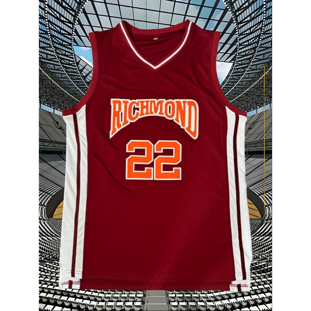 Men'S # 22 Embroidered Basketball Shirt - Breathable And Lightweight Casual Sportswear In Deep Red - Training And Competition