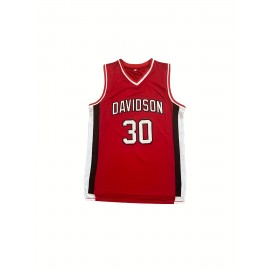 Men'S #30 Vintage College Basketball Jersey Embroidered Lettering Loose Fit White&Red