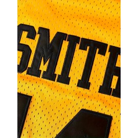 #14 Yellow Polyester Basketball Jersey for Men - Embroidered Sports Tank Top, Loose-Fit Crew Neck Shirt for Running, Training, Basketball, Casual & Party Wear - Breathable, Lightweight, Moisture-Wicking Knit Fabric for All Seasons