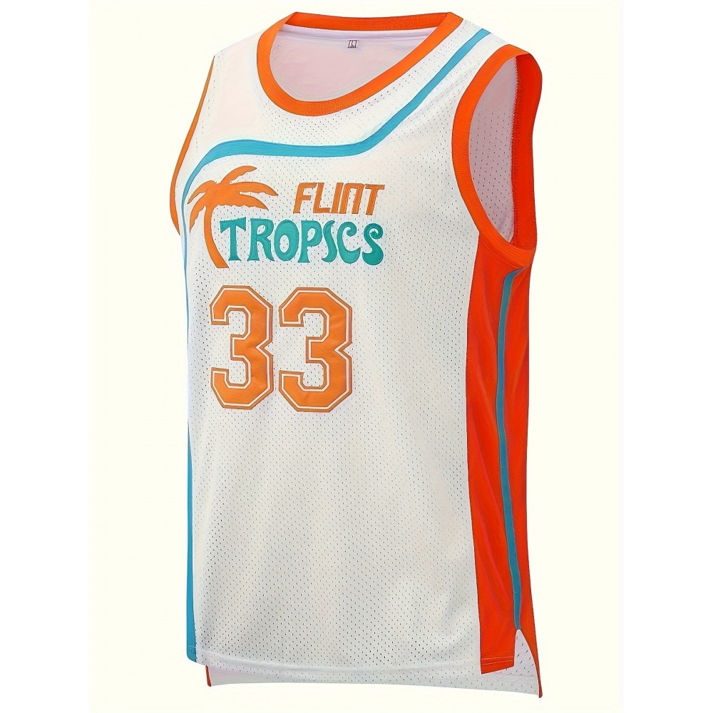 1pc Flint Tropics #33 Men'S Basketball Jersey - Vintage Style Breathable Sleeveless Polyester Uniform with Embroidery, Moisture-Wicking for Training, Competition, Casual Wear