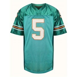 1pc FINKLE #5 Embroidered Polyester American Football Jersey - Breathable, Moisture-Wicking V-Neck Top for Sports, Casual, Party - Loose Fit, Short Sleeve, Knit Fabric for Adults, Teens, Couples - Four Seasons Outdoor Rugby Shirt