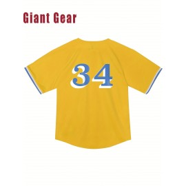 Men'S Baseball Sweatshirt # 34 Yellow Retro Classic Breathable Sweatshirt Embroidered Sewing Sports Wear For Training And Competition