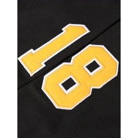 Men's Black Ice Hockey Sweater #18 - Breathable V-Neck, Loose Fit for Competition Training, Streetwear & Outdoor Activities, All Seasons, Sizes S-XXXL, 100% Polyester, Machine Washable, Hockey Jersey