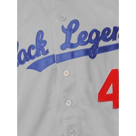 Men'S Baseball Shirt # 42 Grey Embroidered Polyester Baseball Shirt Loose Knitted Fabric Suitable For Spring, Summer, And Autumn Wearing S-3XL