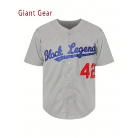 Men'S Baseball Shirt # 42 Grey Embroidered Polyester Baseball Shirt Loose Knitted Fabric Suitable For Spring, Summer, And Autumn Wearing S-3XL