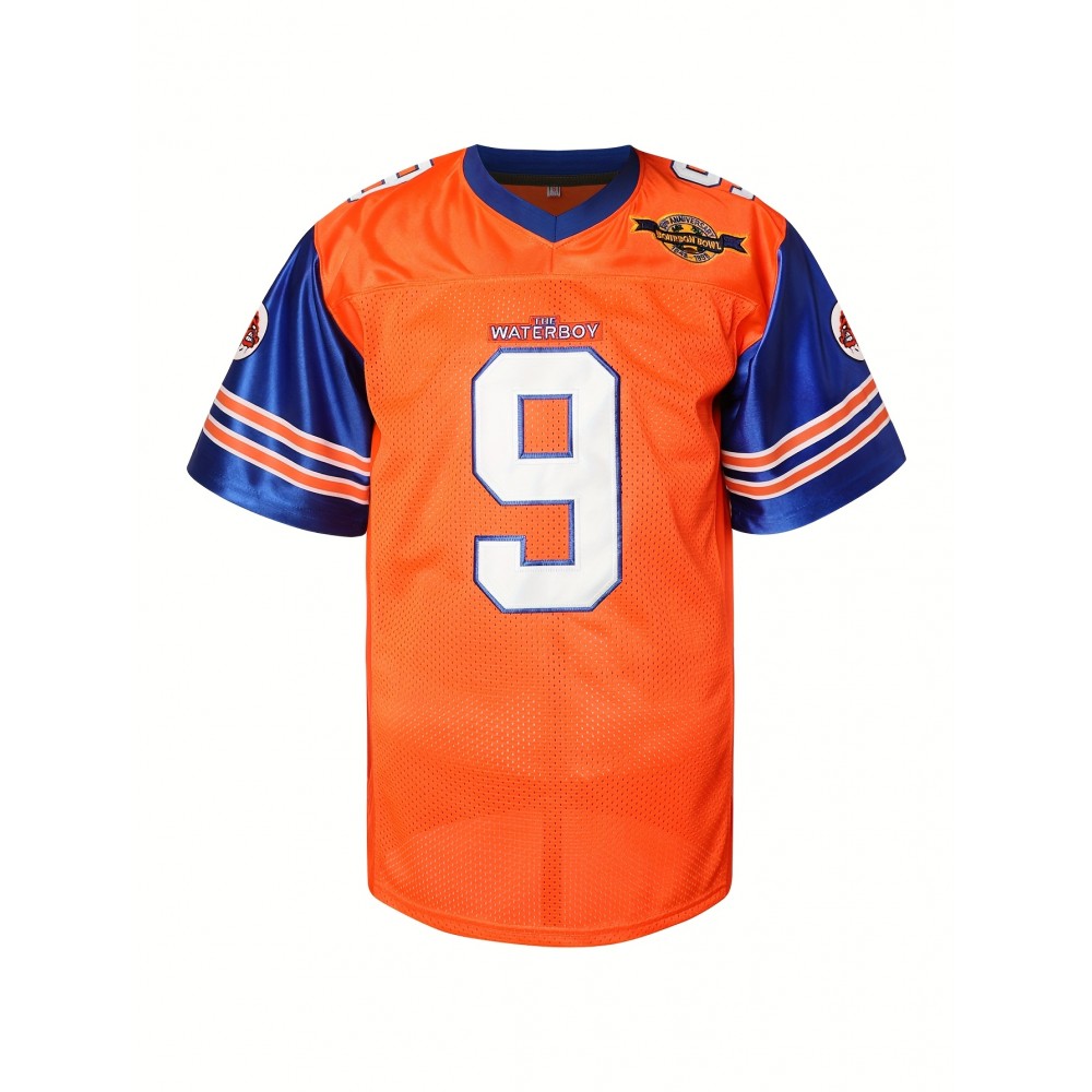 Men's #9 Waterboy Football Jersey - Vintage Style, Moisture-Wicking, Breathable Polyester, V-Neck Short Sleeve, Sizes S-XXXL, Perfect for Parties, Sports & Casual Wear, Outdoor Apparel | Athletic Style Top | Durable Jersey