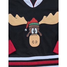 Men'S Ice Hockey Sweatshirt # 00 Black Breathable V-neck Embroidered Polyester Sweatshirt