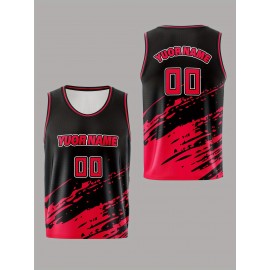 [Customizable] Youngsters' Customizable Basketball Tank Top | Polyester | Breathable, Comfort-Fit, Washable | Training, Games & Outdoor Fun | Black & Red with Splash Design