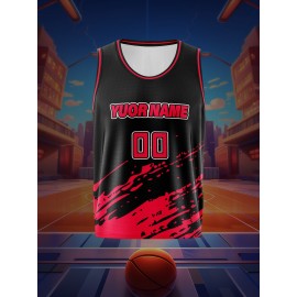 [Customizable] Youngsters' Customizable Basketball Tank Top | Polyester | Breathable, Comfort-Fit, Washable | Training, Games & Outdoor Fun | Black & Red with Splash Design
