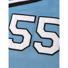 Youth Baseball Jersey # 55 Blue Sports Shirt Suitable For Teenagers To Wear In Spring, Summer, And Autumn