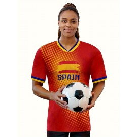 Professional Sports Fabric Women's Creative Pattern Print Country Home Soccer Jersey T-shirt, As Gifts For Sports Fans