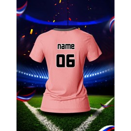 Customized Name & Number Women's V-Neck Football Jersey - Breathable Quick-Dry Moisture-Wicking Pink/Black with Football Graphic & Number 06 Design for Team Training, Fitness, Casual Wear, Football Accessories, Comfortable Fit