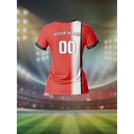 Customizable Women's V-Neck Soccer Jersey - Personalized Name & Number, Red & White Two-Tone Design, Breathable & Quick-Dry for Team Sports, Fitness & Casual Wear, Soccer Accessories, Sports Casual Wear, Custom Team Apparel