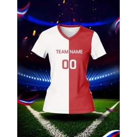 [Comfortable] Customizable Women's V-Neck Soccer Jersey - Personalized Name & Number, Breathable Polyester, Quick-Dry Athletic Top for Team Training, Sports Fitness & Casual Wear