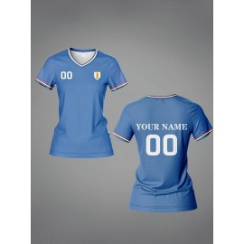 Custom Name & Number Women's V-Neck Football Jersey - Breathable Quick-Dry Fabric, Team Training & Casual Wear, All-Over Print Design, Regular Fit for Spring/Summer/Fall, Comfortable Sports Apparel