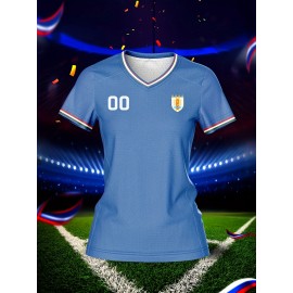 Custom Name & Number Women's V-Neck Football Jersey - Breathable Quick-Dry Fabric, Team Training & Casual Wear, All-Over Print Design, Regular Fit for Spring/Summer/Fall, Comfortable Sports Apparel