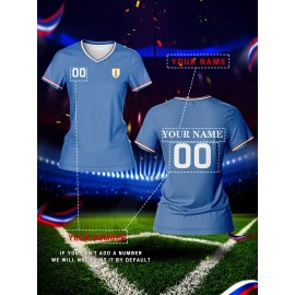 Custom Name & Number Women's V-Neck Football Jersey - Breathable Quick-Dry Fabric, Team Training & Casual Wear, All-Over Print Design, Regular Fit for Spring/Summer/Fall, Comfortable Sports Apparel