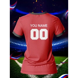 Customizable Women's V-Neck Football Jersey Top - Personalized Name & Number, Breathable, Quick-Drying, Polyester, Ideal for Team Training & Casual Wear, Football Accessories