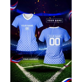 Customizable Women's V-Neck Football Jersey - Light Blue, Personalized Name & Number, Breathable Polyester, Quick-Dry for Sports, Training & Casual Wear
