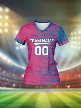[Quick-Dry Soccer Jersey] Breathable Quick-Dry Custom Women's V-Neck Soccer Jersey | Personalized Name & Number, Pink with Blue Stripes for Team Training, Sports Fitness, and Casual Wear