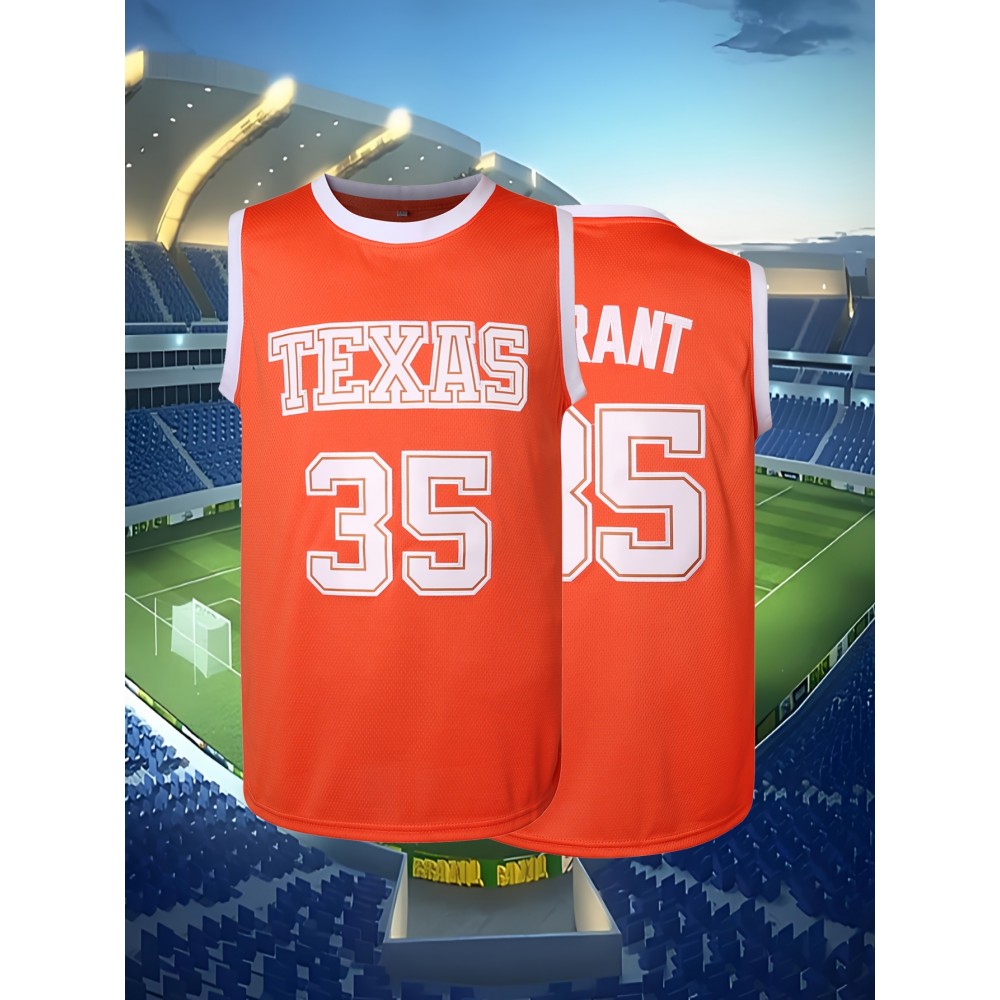 Men'S Basketball Shirt # 35 Orange Round Neck Basketball Sweatshirt