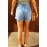 Light Blue Frayed Hem Denim Shorts